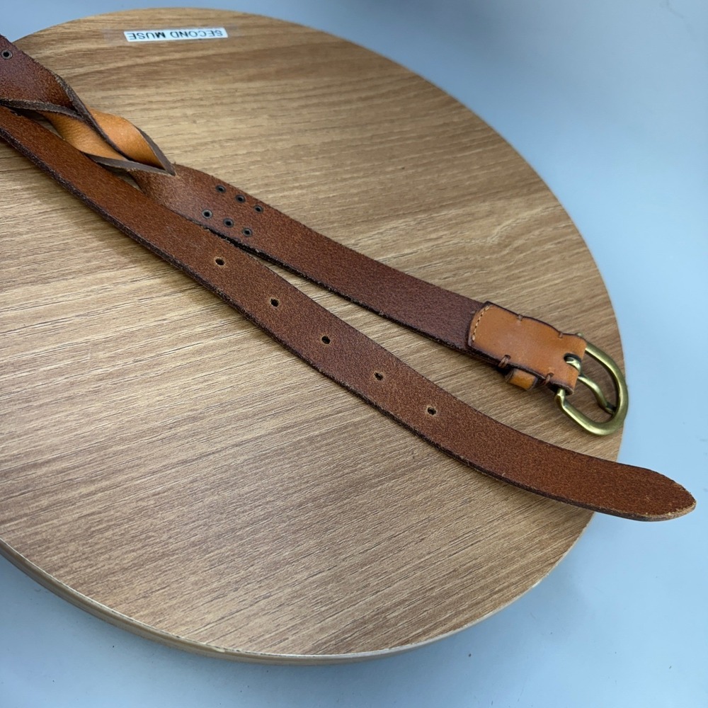 Frye Braided Leather Belt Womens Size XL Cognac Brown Western Boho Casual - Picture 4 of 6